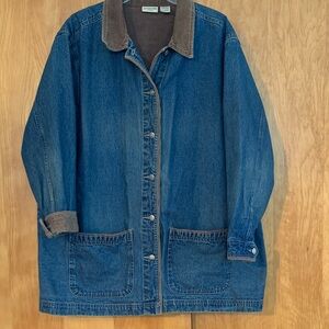 90s Vintage Denim St. John's Bay Barn Jacket Chore Coat w/ Tan Corduroy Trim